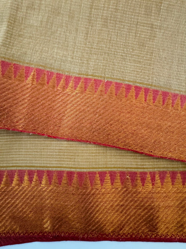 Handwoven Mangalgiri Cotton Saree | Beige | Gold Zari | Handwoven | Ships from California